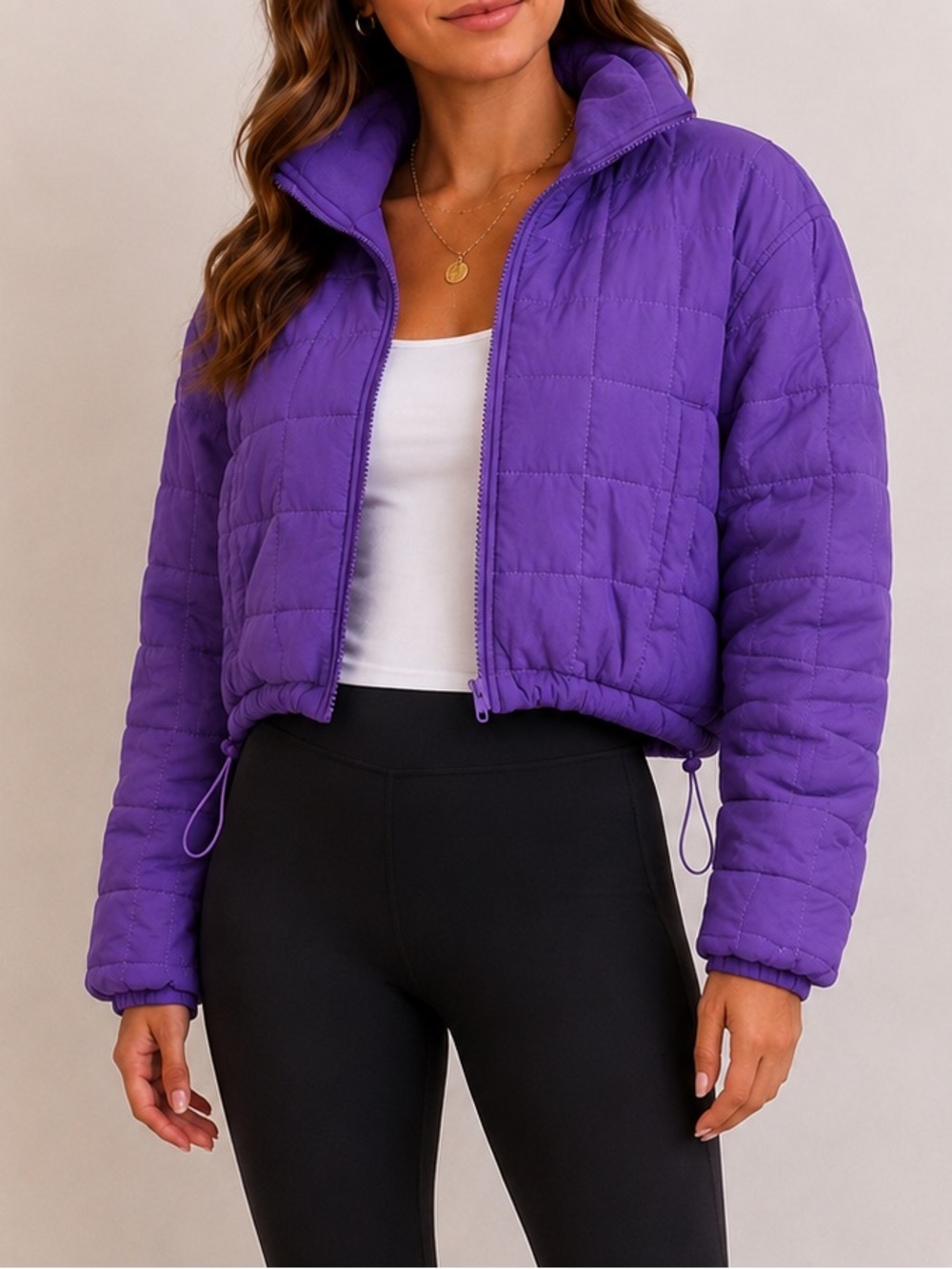 Love Tree Purple Quilted Packable Puffer Jacket Lightweight Cropped Size L